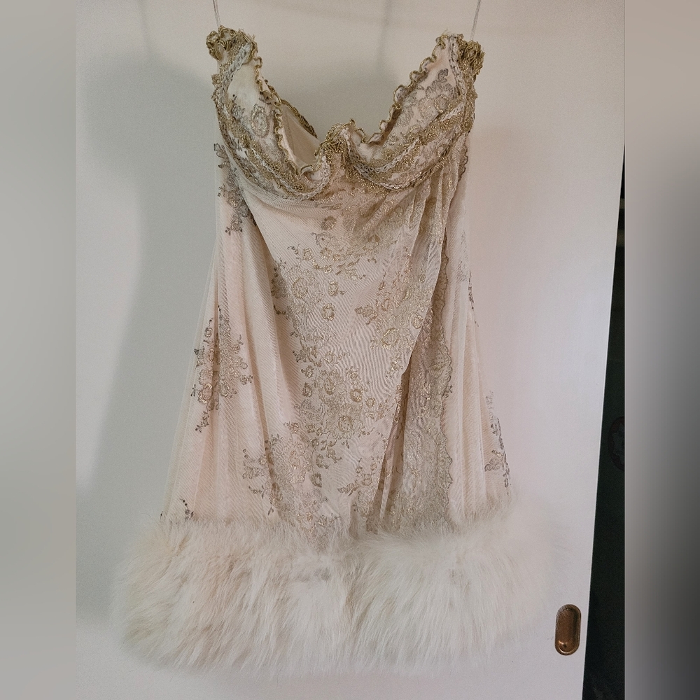 Vintage Carole Lee Fur Mink Wedding Dinner Corset Cocktail Dress